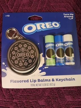 OREO Flavored Lip Balm Trio with Keychain - Green, Blue, White